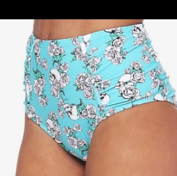 Hot Topic Blue Skull floral high rise swim bikini bottoms S New Tags - Picture 3 of 8